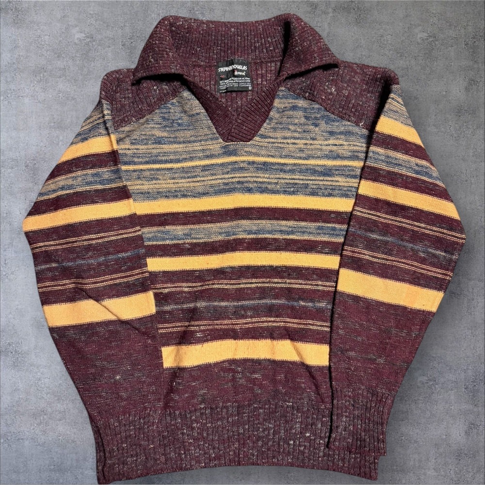 VTG Stephen Douglas by Forum Mens Preppy Academia Striped Sweater Size M Brown
